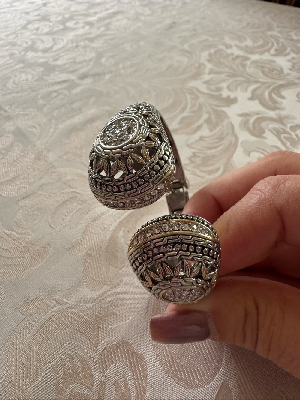 Lia Sophia Two-Tone Silver and Gold Filigree Open Cuff Bracelet